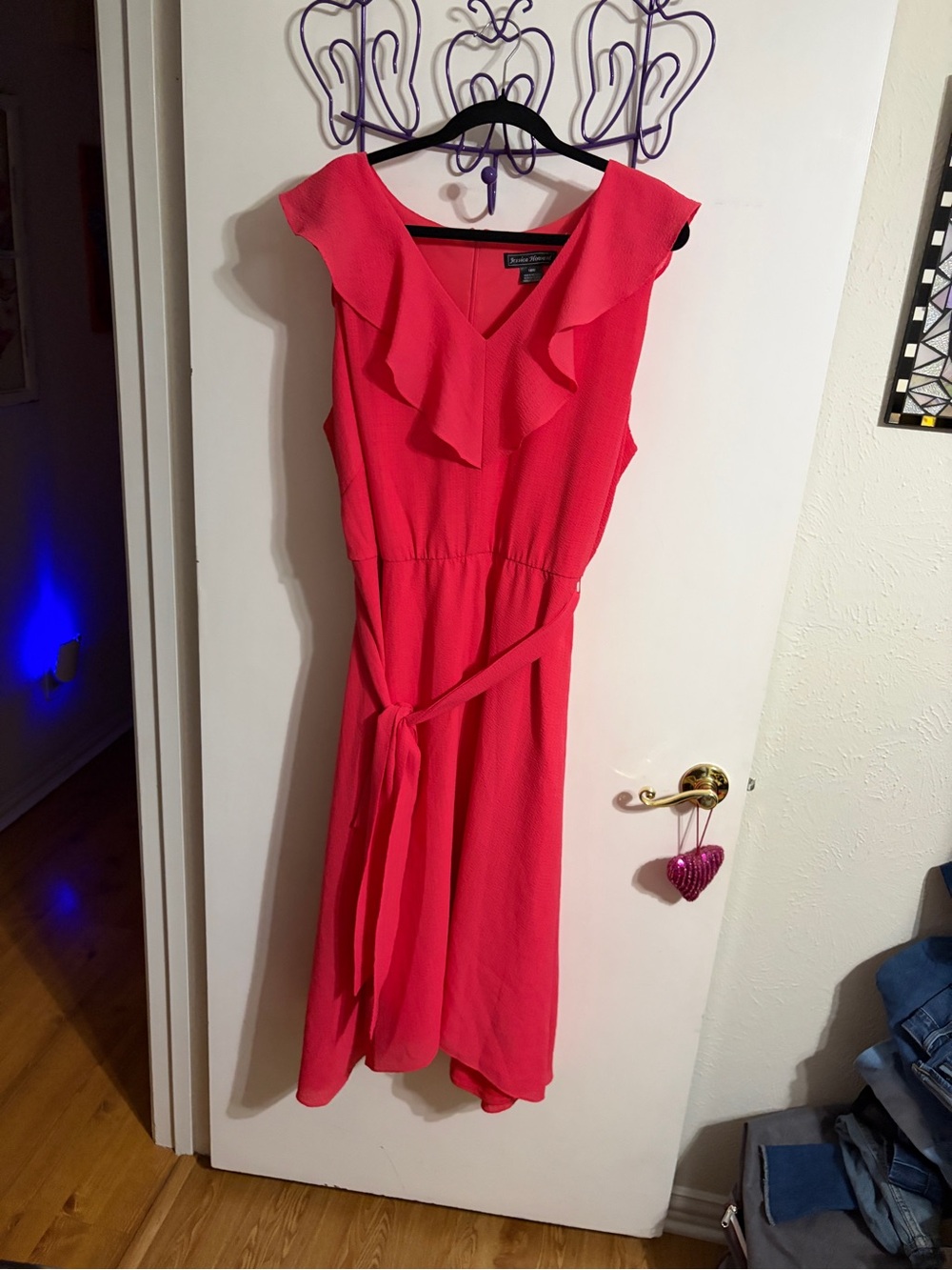 🥳 18W Jessica Howard Coral Pink Sleeveless Ruffle Midi Dress with Waist Tie